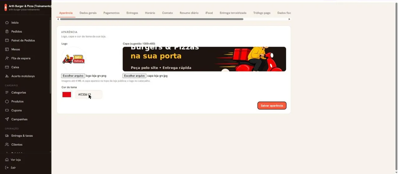 Logo, capa e cor escolhidas