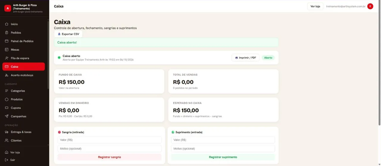 Caixa aberto