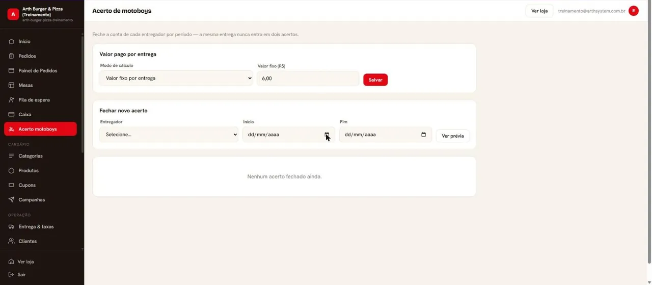 Valor fixo por entrega