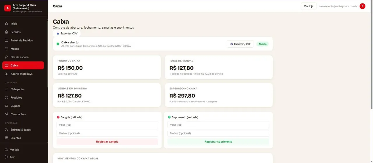 Caixa com vendas do dia