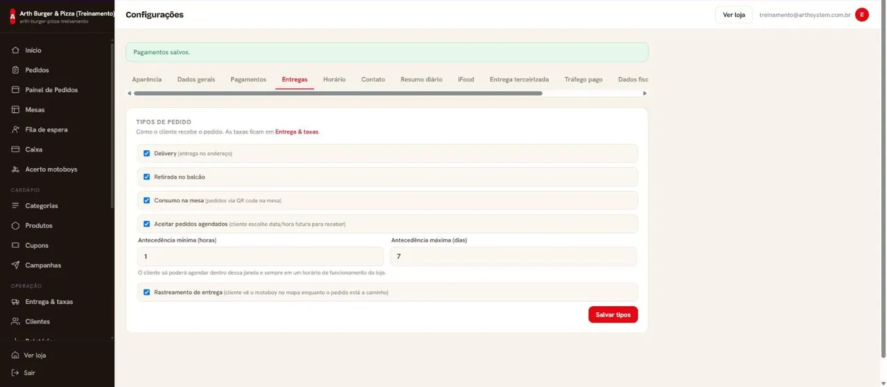 Todas as opções ligadas