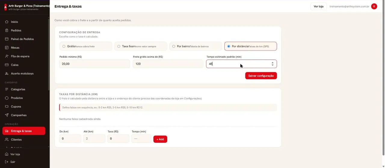 Configuração por distância