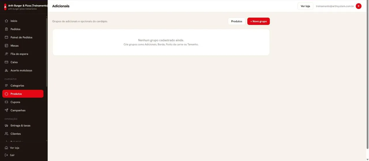 Adicionais vazio