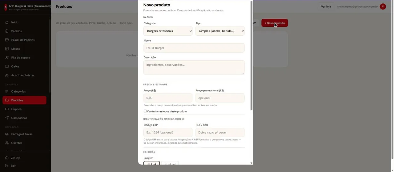 Formulário de novo produto
