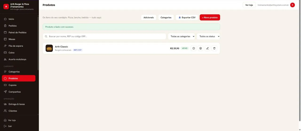 Produto criado