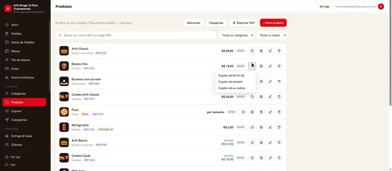 Menu Esgotar