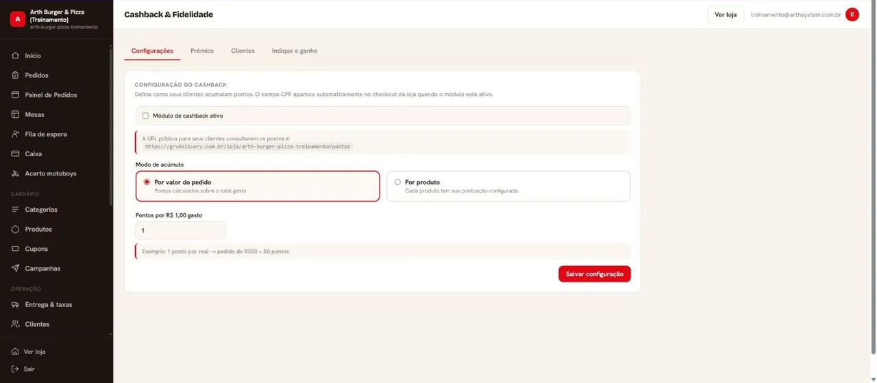 Cashback inativo
